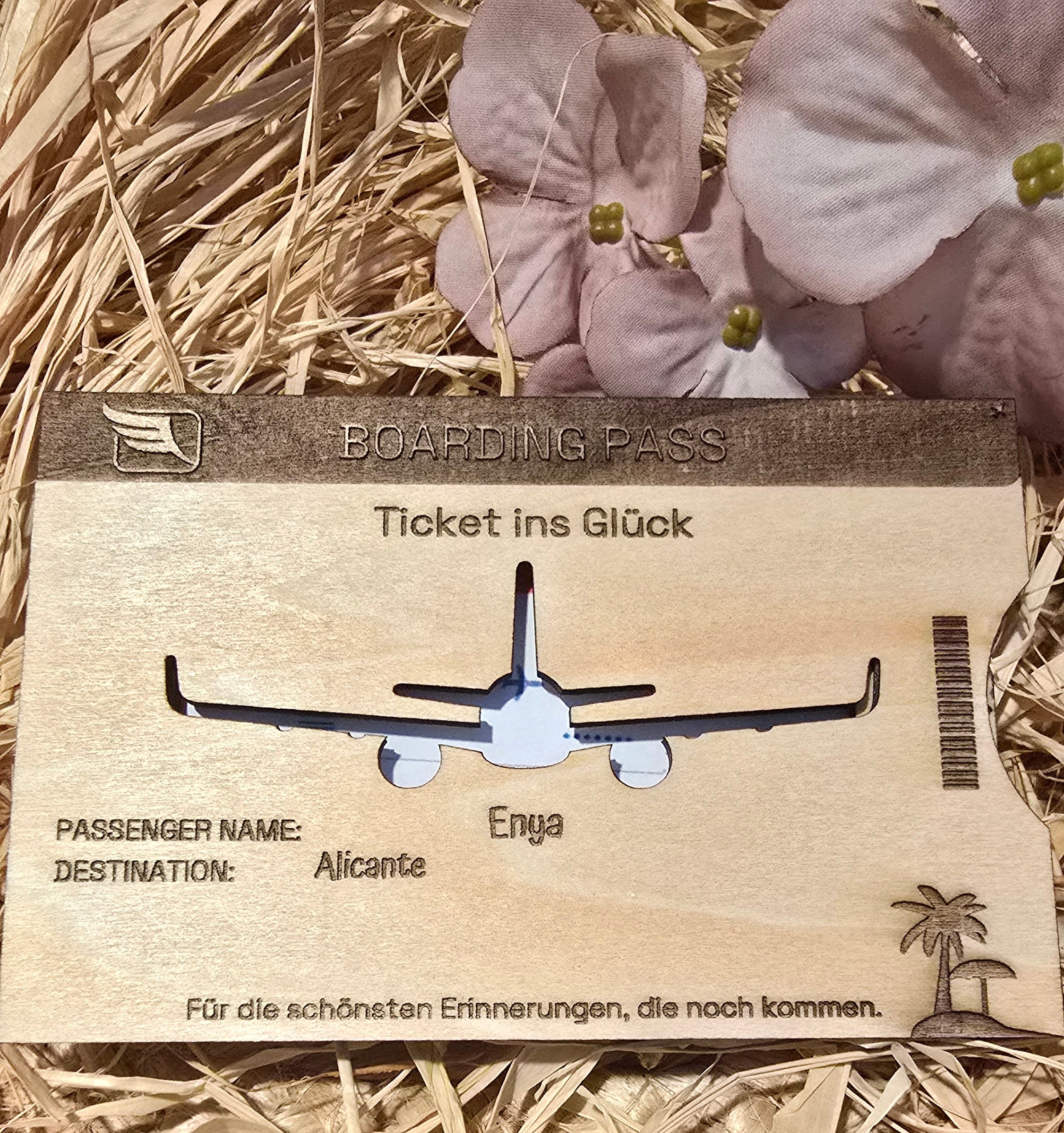 Holz Boarding Pass – Ticket ins Glück