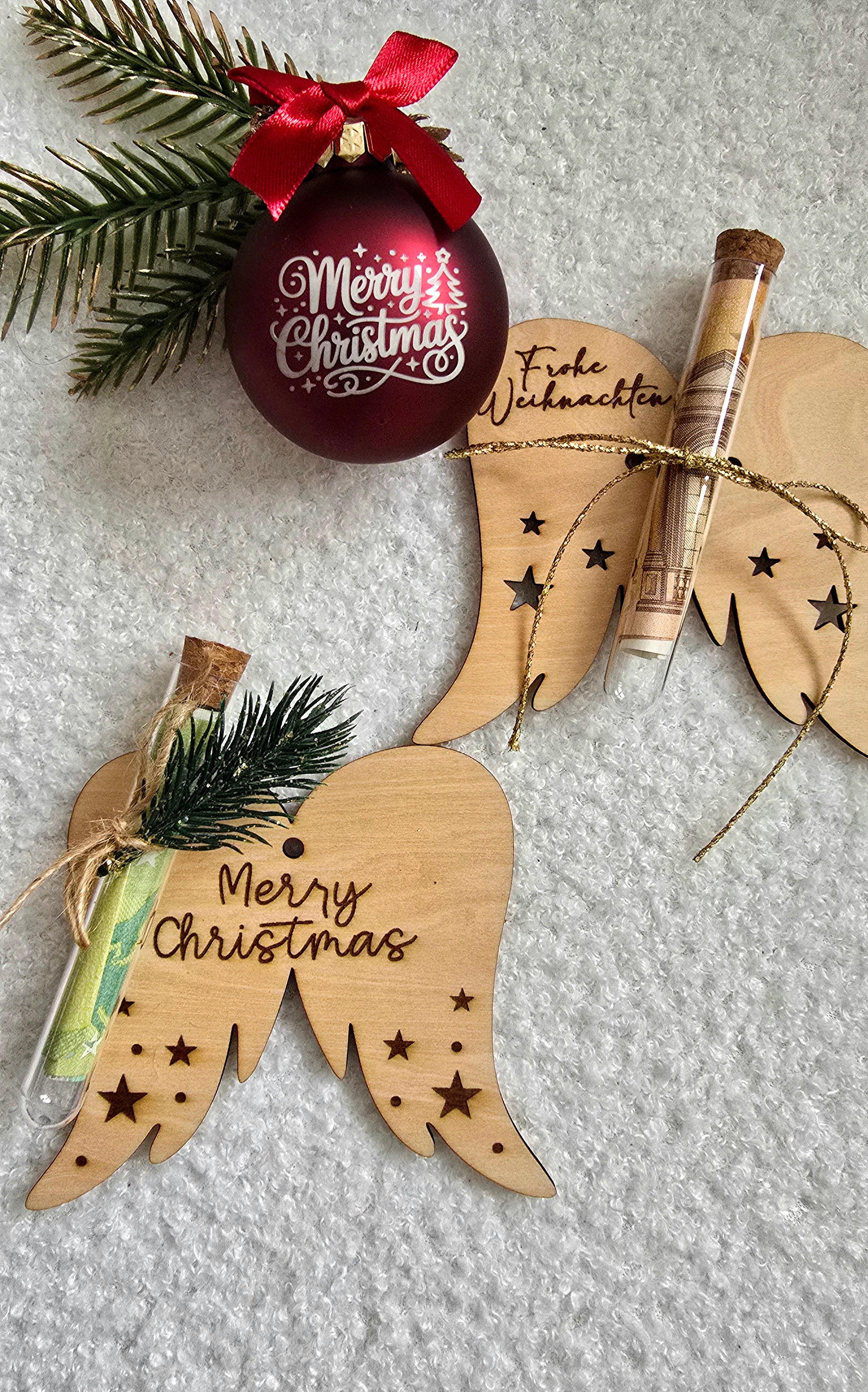 Weihnachts-Gutschein „Engelsflügel“ aus Holz