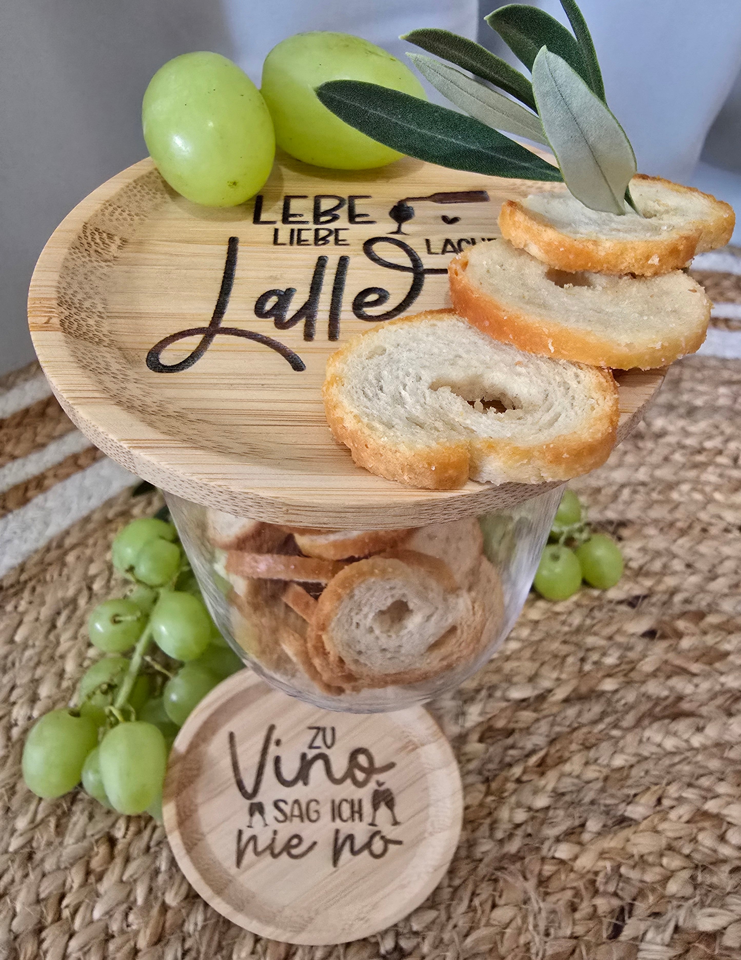 Bambus-Weinglasdeckel mit Gravur – Snackhalter & Glasabdeckung